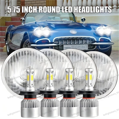 Faros LED redondos de haz alto/bajo de 5 3/4 5,75" 4 piezas para Chevrolet Corvette C1 C2 C3 Foto 1 de 4