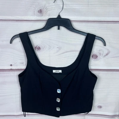 Jason Wu Top Womens M Black Button Front Crop Blouse Tank Sleeveless Scoop Neck - Image 1 of 4