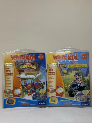 Lot of 2 VTech Whiz Kid Learning System Games –Spider-Man & Bob the Builder –NEW - Image 1 of 3