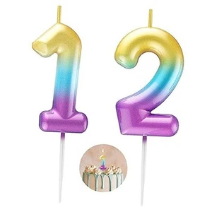 Number Candle Happy Birthday 3D Number Candles for Birthday Cake 12 Rainbow - Picture 1 of 7