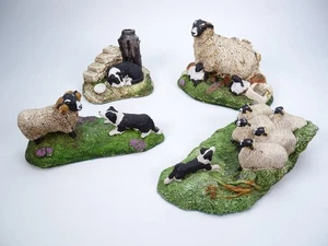 4x Vintage Linnet And Moss Arkengarthdale Border Collie Dog And Sheep Figurines - Picture 1 of 24