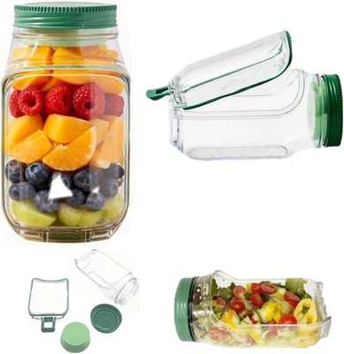 ANINBOX Salad Jar with Side Opening, Mason Jar Salad Container for Lunch with Dressing C