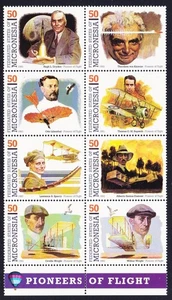 Micronesia Space Pioneers of Aviation 2nd Series Vertical Block of 8 1993 - Picture 1 of 1