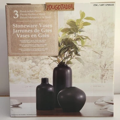 VCNY, Paquete de 3 - Juego de jarrones de gres artesanales negros 1796133 totalmente nuevos Foto 1 de 4