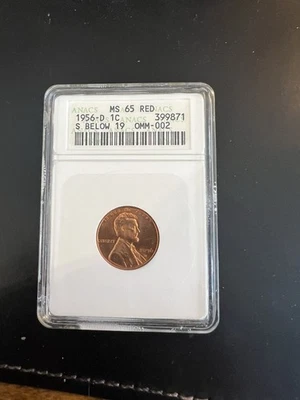 1956-D Lincoln Cent S Below 19 OMM-002 ANACS MS-64 RD OH - Image 1 of 4