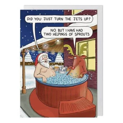 PAPERLINK Funny Christmas Card Santa Rudolph Jacuzzi - Humorous Design Festive Xmas Card