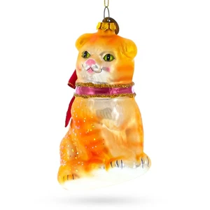 Cat with Red Scarf Glass Ornament - Picture 1 of 6