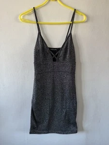 PRETTYLITTLETHING UK6 Silver Sparkly Cross Strap Bodycon Minidress - Picture 1 of 4