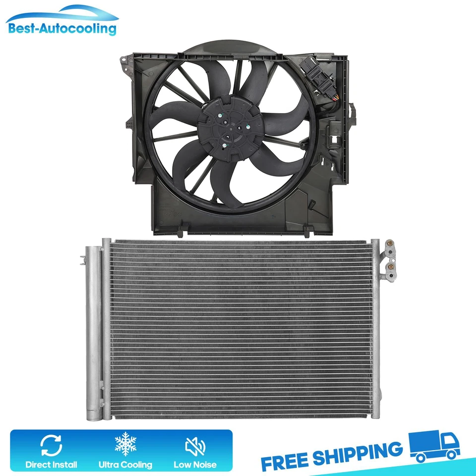 A/C Condenser and Cooling Fan Assembly Kit For 2009-2016 BMW Z4 2013-2015 BMW X1 Foto 1 de 4