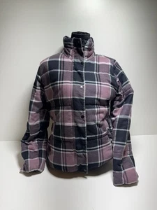 Marmot Quilted Jacket Sz L Plaid Women’s Pink Blue Logo Coat - Picture 1 of 11