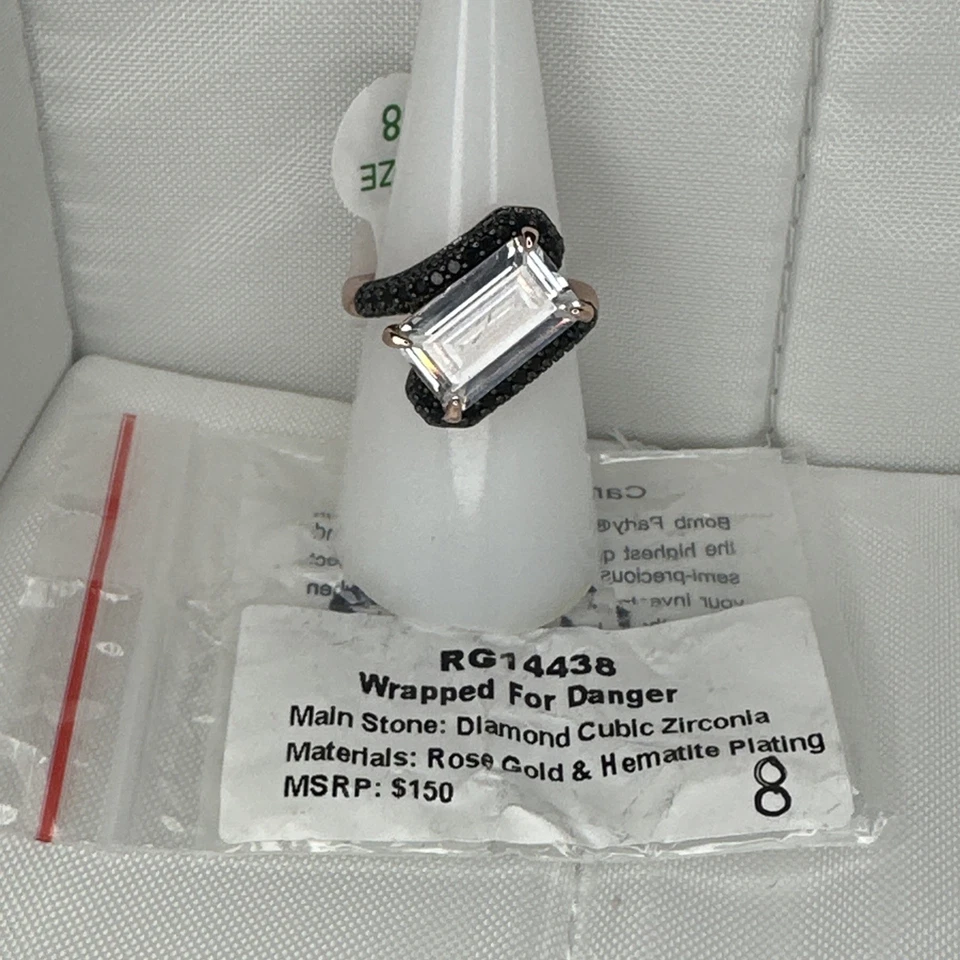 Кольцо для вечеринки с бомбой UNTAMED размер 8 RG14438 «Обернутое для опасности» прозрачное и черное на RGold - Изображение 1 из 1