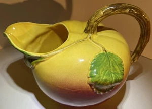 Porta Ceramic Peach Pitcher Yellow & Red w/ Brown Handle 7" Tall Pre-owned - Picture 1 of 15