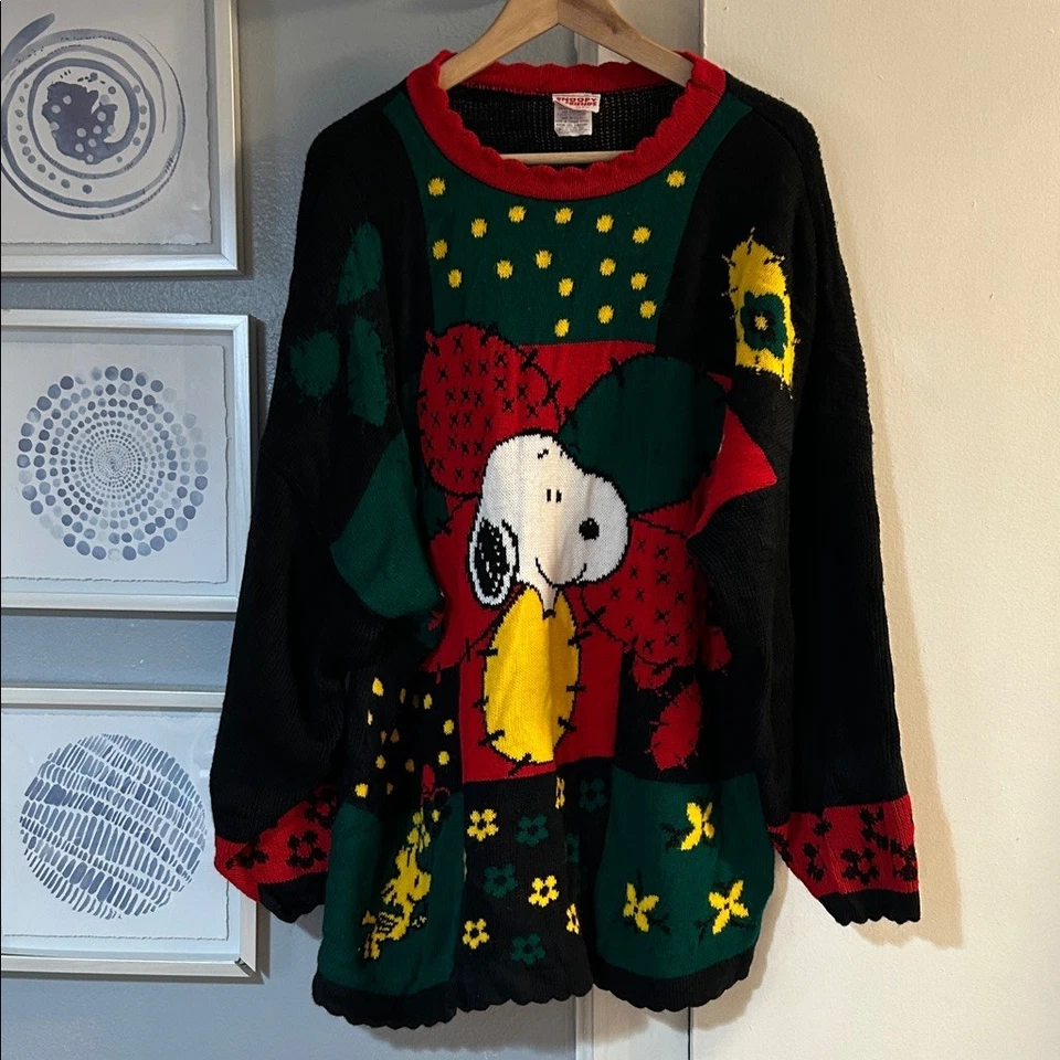 Suéter De Colección Snoopy & Friends De Gran Tamaño Años 80 Retazos Talla 2X Hecho en EE. UU. Foto 1 de 4