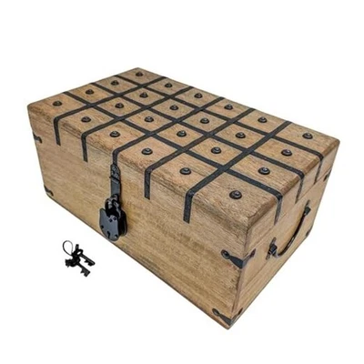 Cofre del tesoro pirata hecho a mano - Caja de almacenamiento de madera con XXL (17 x 10 x 8 pulgadas) Foto 1 de 4