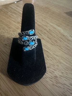 ANILLO TURQUESA CAROLYN POLLACK/AMERICAN WEST ESTERLINA BYPASS BELLEZA DURMIENTE-5 Foto 1 de 4