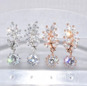 18K Rose / White Gold Filled Prom 30mm made with Swarovski Crystal Earring K/417 - Picture 1 of 11