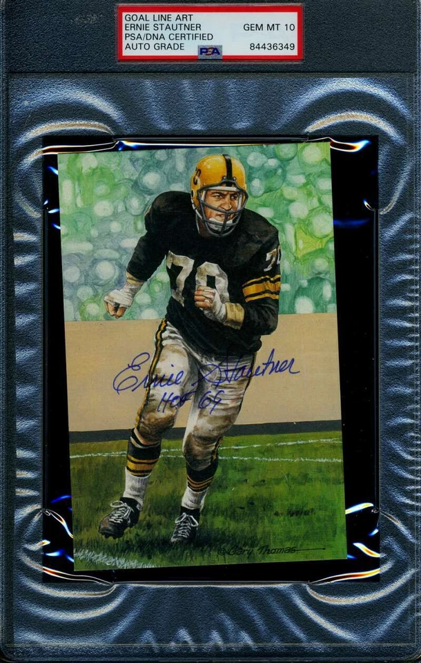 Tarjeta de arte Ernie Stautner Gem Mint 10 PSA ADN en losa firmada línea de gol Foto 1 de 1