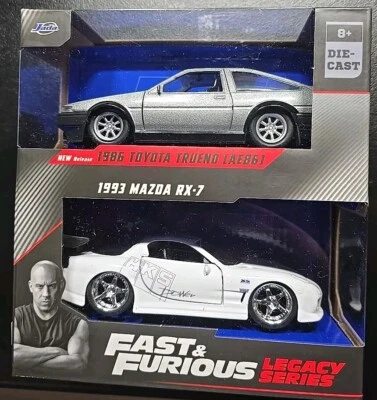 jada fast and furious 1/32 legacy series 1986 Toyota Trueno AE86 1993 MAZDA RX7 - Image 1 of 4