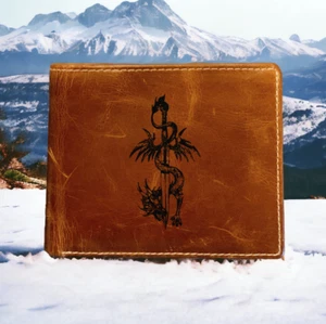 Cartera de Cuero Espada Dragón Plegable Calidad Premium Búfalo Guerra Fantasía NUEVA - Imagen 1 de 10