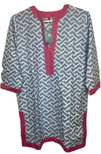 NWT Malabar Bay Blue & Pink Split Neck Tunic Size Small - Picture 1 of 7