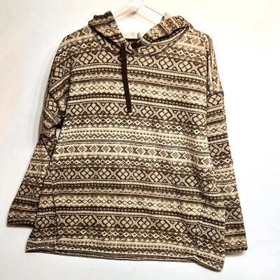 L-RL Active Ralph Lauren Hooded Fleece Womens 1X Native Pattern Style Earth Tone - Image 1 of 4