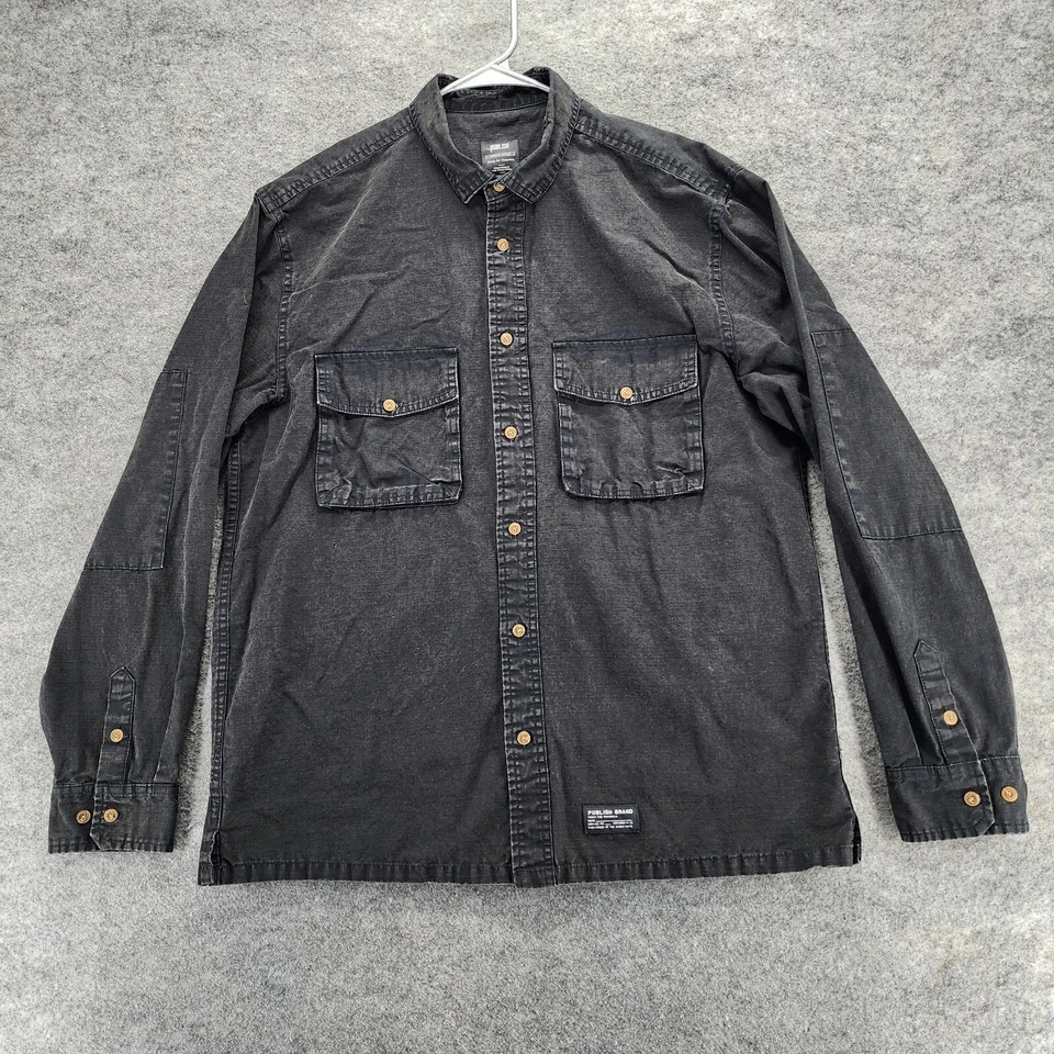 Camisa Publish Brand Para Hombre Grande Abotonada Manga Larga Negra Ripstop Foto 1 de 4