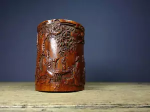 Chinese Natural Boxwood Handcarved Exquisite Figures Brush Pot 5134 - Picture 1 of 9