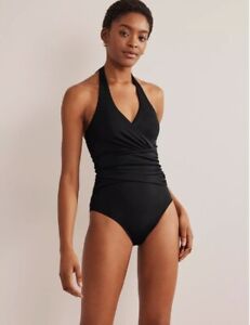 Boden @ JOHN LEWIS  Levanzo Ruched Halter Swimsuit Black Size 14 L Rrp £70