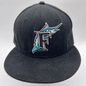 New Era 59fifty Miami Marlins Cool Base 7-1/2 Fitted Flat Brim Black Hat - Picture 1 of 7