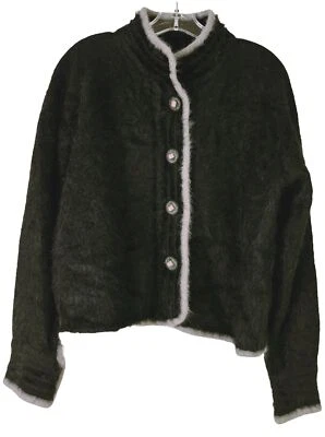 Cárdigan Suéter Vintage Calidad Venesha Mediano Angora\Nylon Negro Gris Borde Usado en Excelente Condición Foto 1 de 4