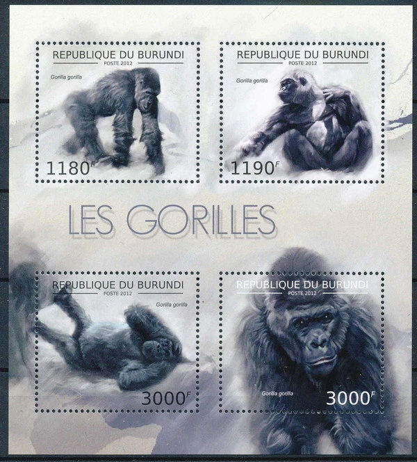 BURUNDI 2012 MNH 4v SS, Gorilla, Monkeys, Wild Animals  - Image 1 of 1