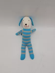 10" UNDER THE NILE ORGANIC COTTON BLUE STRIPE PUPPY DOG STUFFED ANIMAL PLUSH TOY - Picture 1 of 8