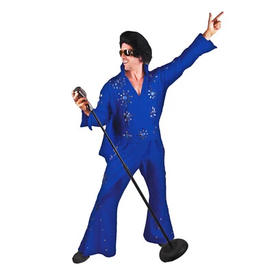 Mono profesional Rock N' Roll King Elvis para hombre con joyas con capa disfraz azul Foto 1 de 2