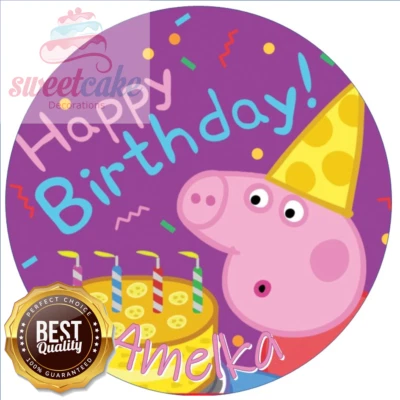 SWEET_CAKE_DECORATIONS Peppa Pig Cake Topper | Personalised | Edible Icing or Wafer Paper