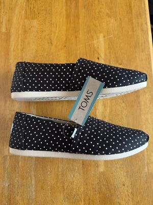 Women's 7.5  TOMS Belmont Shoes Black Polka Dot Printed Canvas Slip On Flats - Image 1 of 4