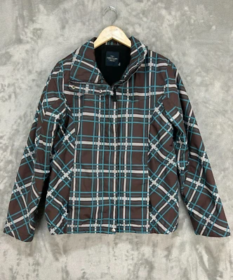 Chaqueta de lluvia a cuadros marrón Faded Glory para mujer talla S (4-6) - falta capucha a presión Foto 1 de 4