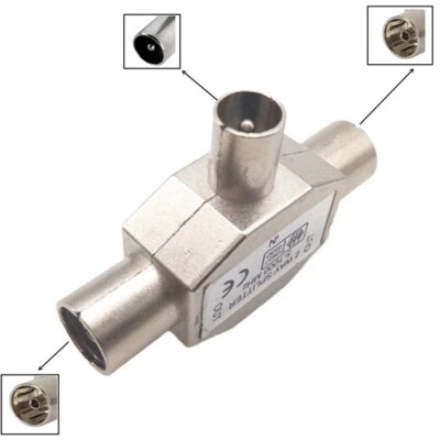 2Way PAL Male to Dual Female TV Aerial Coaxial Antenna Signal Splitter Passive - image 1 of 4