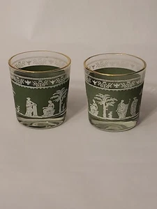 2 Vasos BOLA BAJA de vidrio verde helénico griego jaspe JEANETTE raros de colección - Imagen 1 de 7