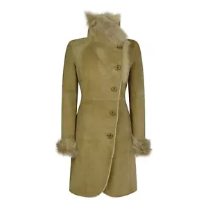 Ladies Real Sheepskin Jacket Button Tailored Fit 3/4 Long Trench Coat Italian - Picture 1 of 8