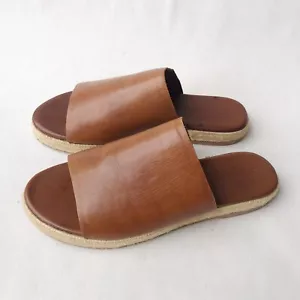St Agni Mules Slides Size 41 / 10 Brown Tan Leather Flat Sandals Espadrilles - Picture 1 of 11