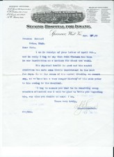 1909 Letter About Patient, From Second Hospital For Insane, Spencer Wv