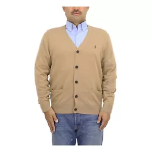 Polo Ralph Lauren Hombre Lavable Lana Merino Cárdigan Suéter con Pony - Marrón - Imagen 1 de 5