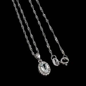 925 Sterlingsilber Halskette Oval Aquamarin 6x4mm Edelstein Schmuck 1 - Bild 1 von 9