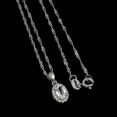 Collar de plata de ley 925 ovalado aguamarina 6x4 mm joyas de piedras preciosas 18 pulgadas Foto 1 de 4