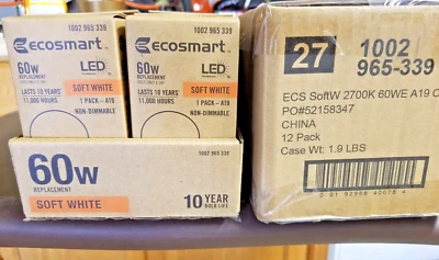 Eco-Smart 60W Dimmable LED Light Bulb, Soft White - 12 Pack - Image 1 of 2