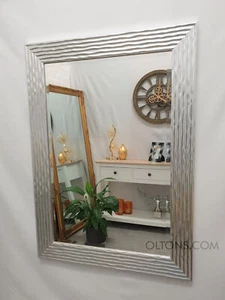 John Lewis Delphine Wave Design Wall Mirror Silver Wood Frame Bevelled 79x110cm - Picture 1 of 9