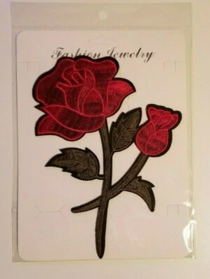 Large Roses Patch Iron On Applique DIY Transfer Flower Vine 6.5” - Image 1 of 4