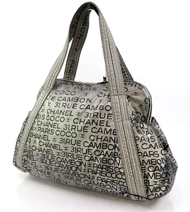 Auth CHANEL 31 RUE CAMBON Graphic Silver Nylon Tote Bag Purse #61236 - Picture 1 of 20