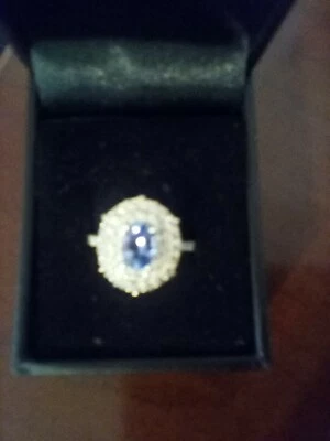 Tanzanite sterling silver ring with crystals size 9 elegant and simple - Image 1 of 2