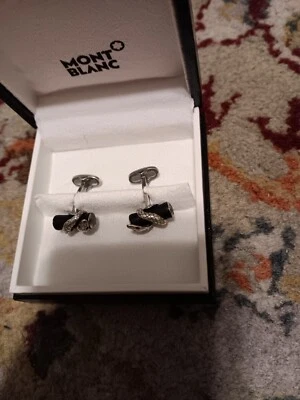 ЗАПОНКИ MONTBLANC ROUGE & NOIR ЗМЕЯ ДЕТАЛЬ ЧЕРНЫЙ оникс и серебро 925 пробы 124059 - Изображение 1 из 3